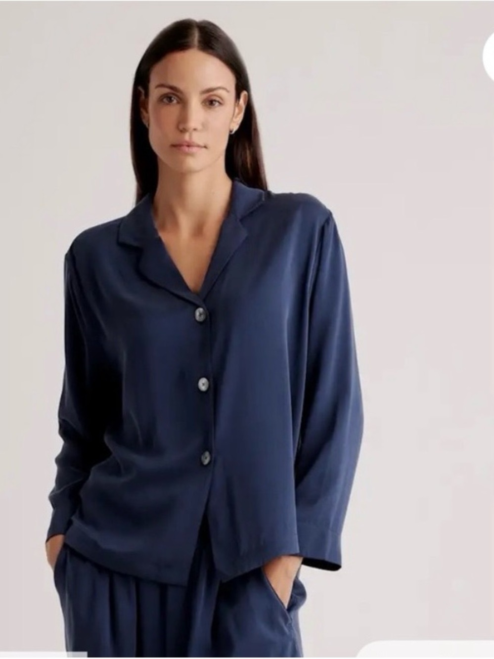 Quince 2 piece Set Washable Silk Pajamas Navy Blue -  Large - NWT